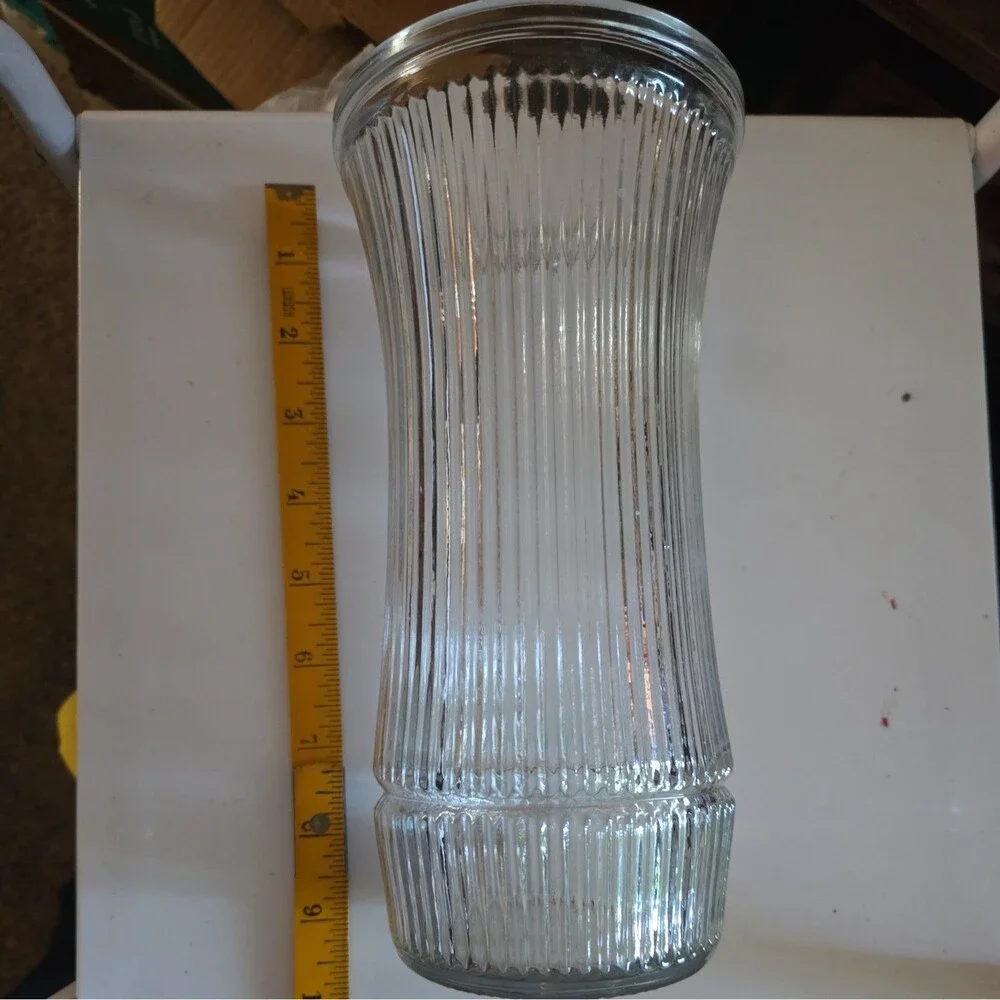 Vtg Hoosier Glass Vase Clear Ribbed Stripe 4088-B USA